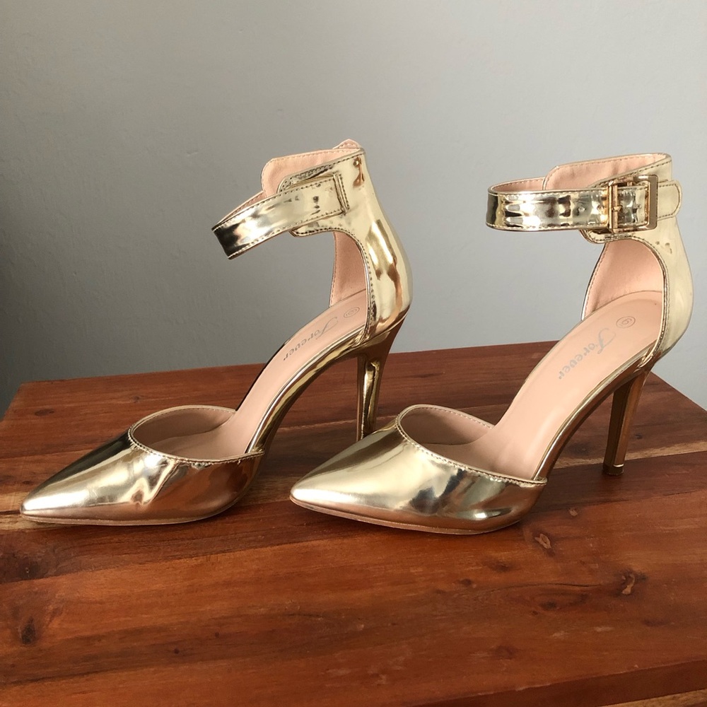 Gold Ankle Strap Heels